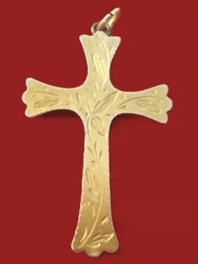 Goth, Victorian Hand Etched, Shved and Cohen, Gold Filled, Pendant Cross,1 1/2 "